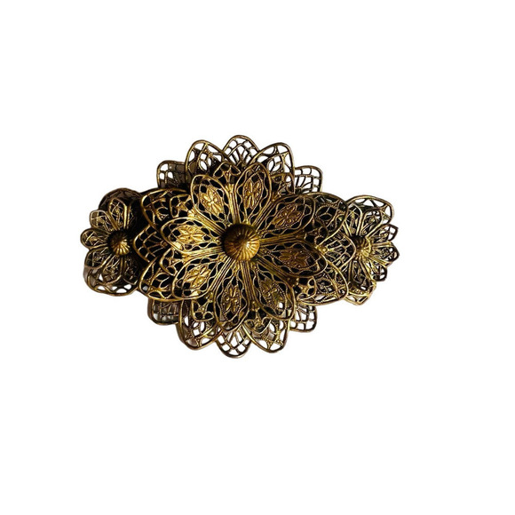 Antique brass gold filigree antique Victorian Brooch Pin - Picture 5 of 5